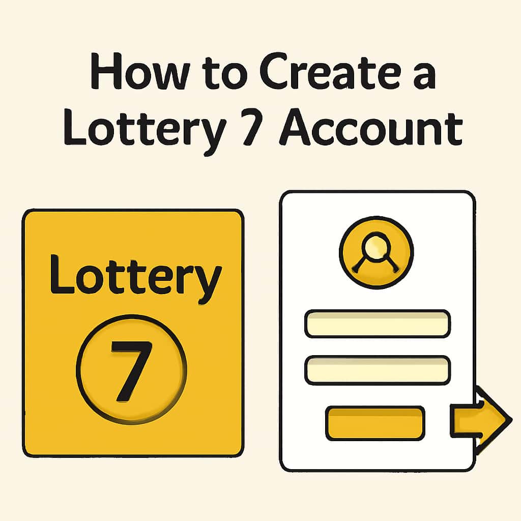 An educational illustration showing the steps to create a Lottery 7 account.